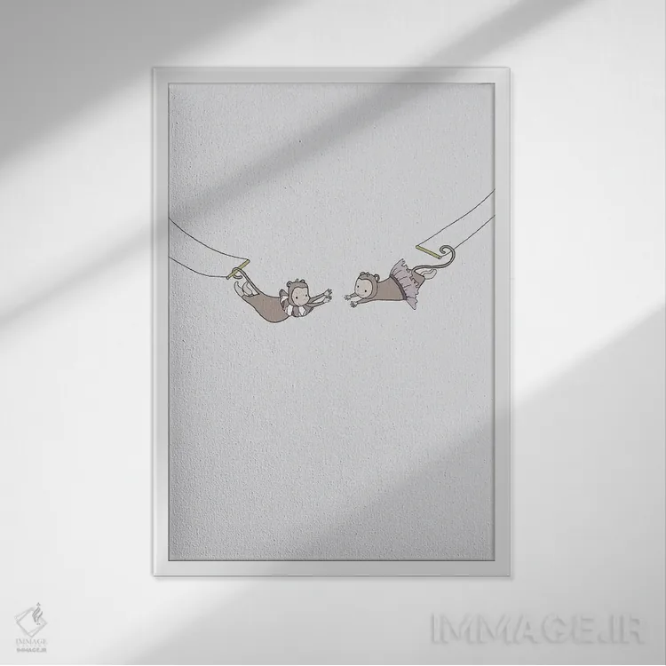 تابلو دکوراتیو رویای سیرک: آکروبات های کوچک اثر دیزاینز سوییت ملودی - نمای قابدار سفید