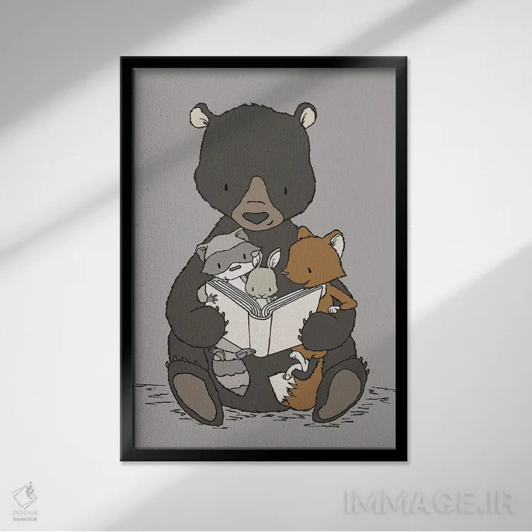 تابلو دکوراتیو داستان گویی در جنگل اثر دیزاینز سوییت ملودی - نمای قابدار مشکی