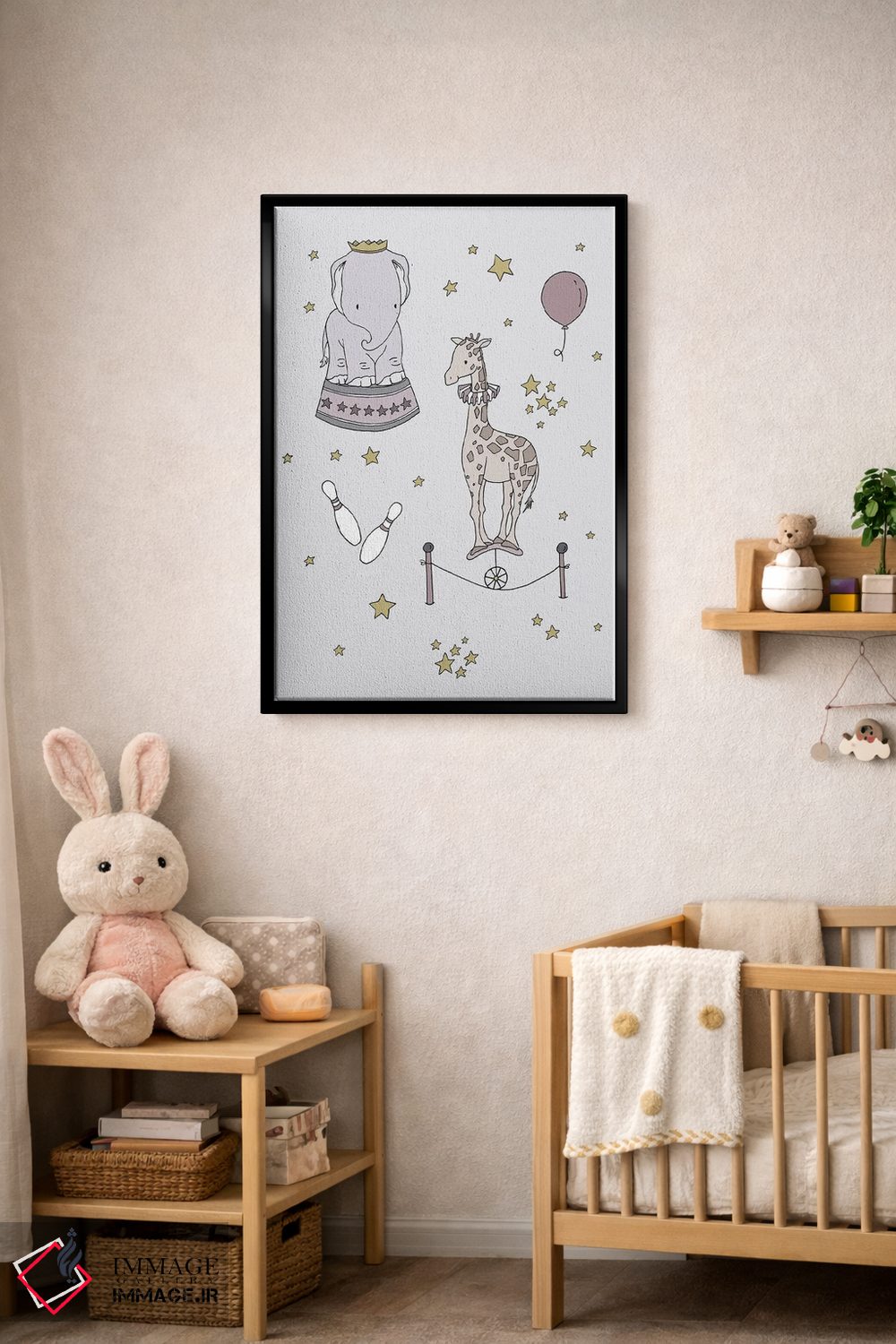 تابلو دکوراتیو رویای سیرک: فیل و زرافه اثر دیزاینز سوییت ملودی - D4B