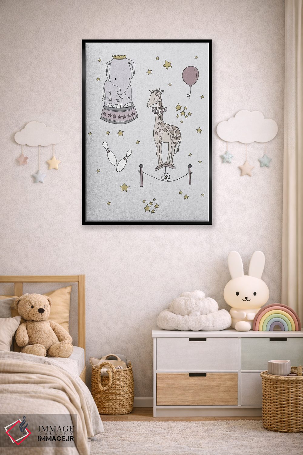 تابلو دکوراتیو رویای سیرک: فیل و زرافه اثر دیزاینز سوییت ملودی - D5B