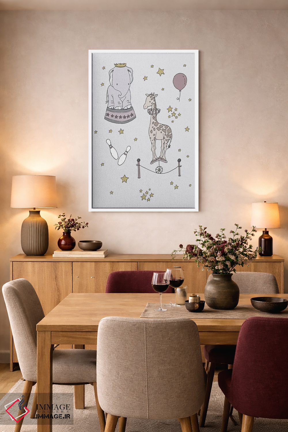 تابلو دکوراتیو رویای سیرک: فیل و زرافه اثر دیزاینز سوییت ملودی - D6W
