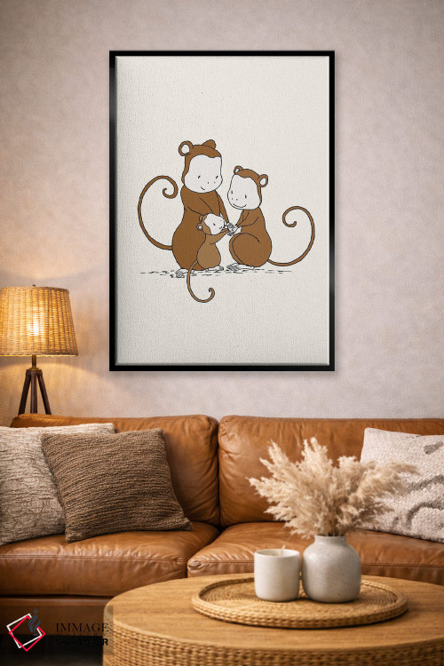 تابلو دکوراتیو خانواده میمون اثر دیزاینز سوییت ملودی - D5B