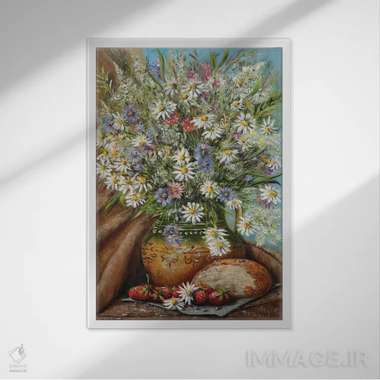 تابلو دکوراتیو دسته گل تابستانی اثر سرگئی بولشاکوف - نمای قابدار سفید