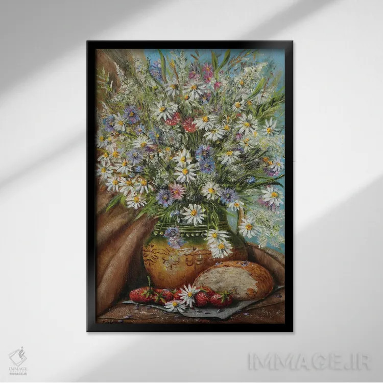 تابلو دکوراتیو دسته گل تابستانی اثر سرگئی بولشاکوف - نمای قابدار مشکی