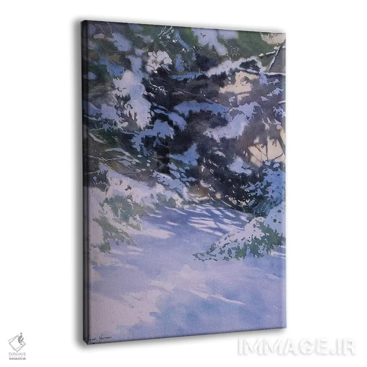 تابلو دکوراتیو زمستان درختان کاج سفید اثر سارا یئومن - نمای پرسپکتیو محصول