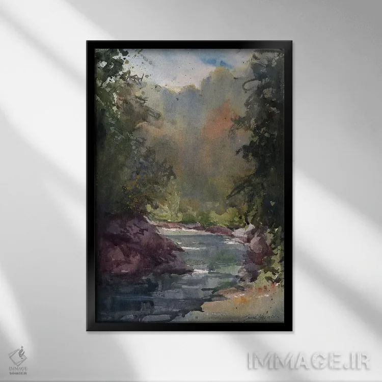 تابلو دکوراتیو رودخانه ای در توسکانی اثر سارا یئومن - نمای قابدار مشکی