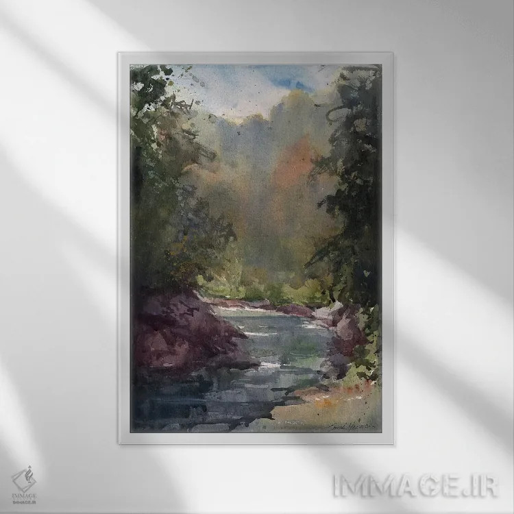 تابلو دکوراتیو رودخانه ای در توسکانی اثر سارا یئومن - نمای قابدار سفید