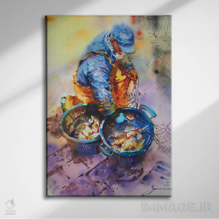 تابلو دکوراتیو ماهیگیر اثر سمیرا یانوشکوا - نمای روبهرو روی دیوار