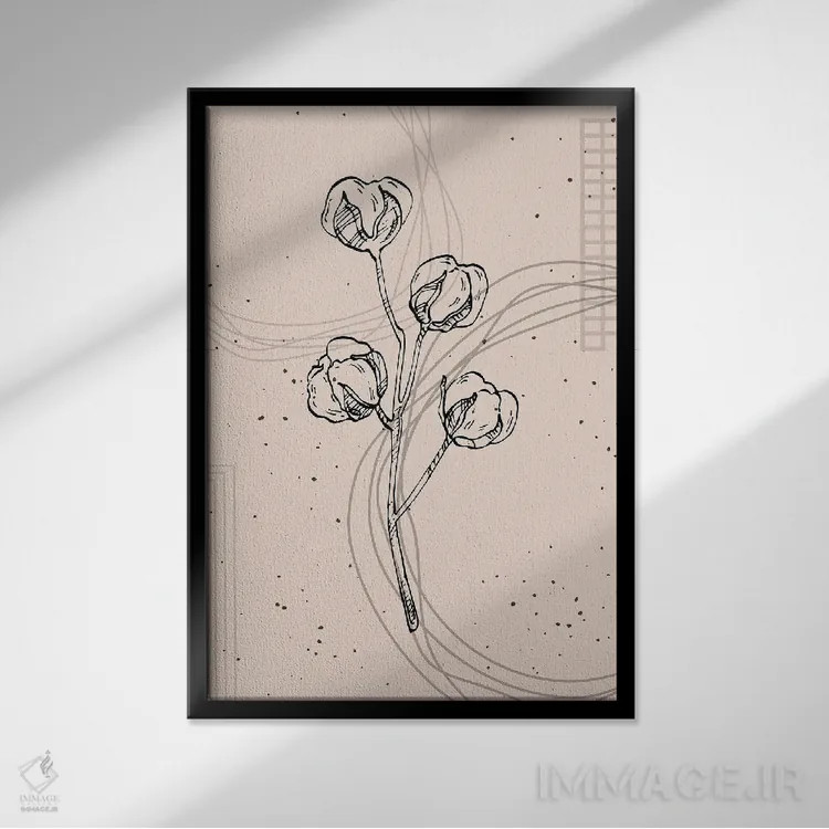 تابلو مینیمال پنبه مینیمال، نقاشی دستی اثر سمیرا یانوشکوا - نمای قابدار مشکی