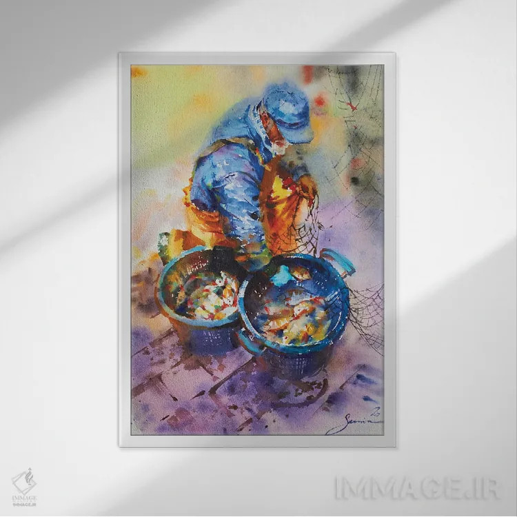 تابلو دکوراتیو ماهیگیر اثر سمیرا یانوشکوا - نمای قابدار سفید