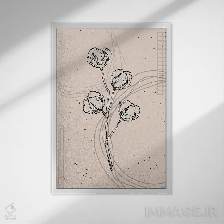 تابلو مینیمال پنبه مینیمال، نقاشی دستی اثر سمیرا یانوشکوا - نمای قابدار سفید