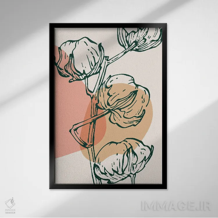 تابلو مینیمال ترکیب انتزاعی هندسی با گل پنبه اثر سمیرا یانوشکوا - نمای قابدار مشکی