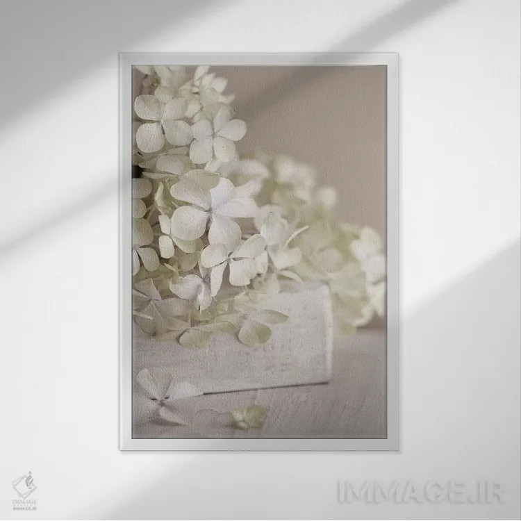 تابلو دکوراتیو گل های سفید اثر سیمپوزیوم دیزاین - نمای قابدار سفید