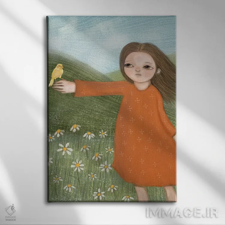 تابلو دکوراتیو قناری اثر سیلویا کولاساکو - نمای روبهرو روی دیوار