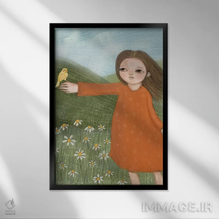 تابلو دکوراتیو قناری اثر سیلویا کولاساکو - نمای قابدار مشکی