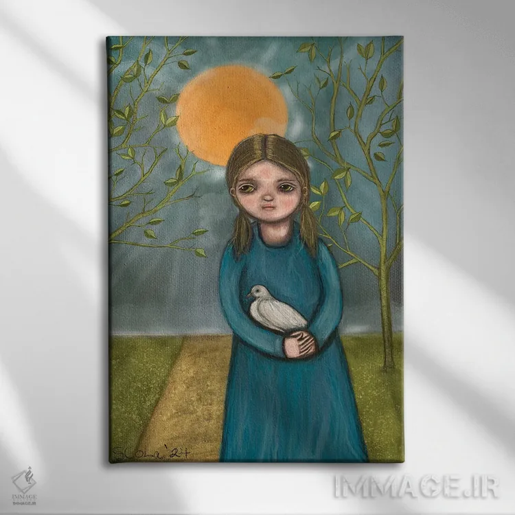 تابلو دکوراتیو کبوتر اثر سیلویا کولاساکو - نمای روبهرو روی دیوار