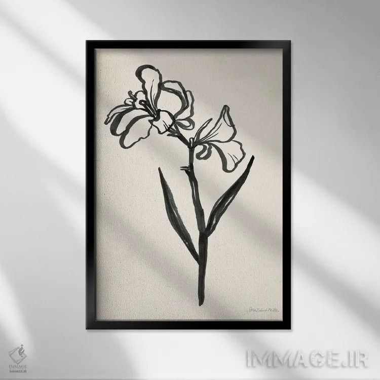 تابلو مینیمال گل با جوهر II کرم اثر سارا زایو میلر - نمای قابدار مشکی