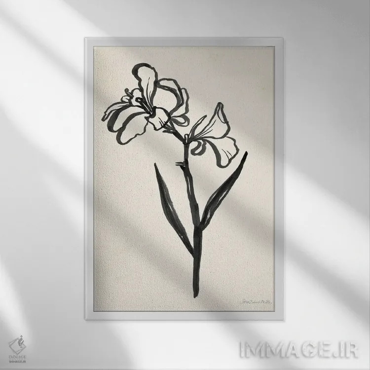تابلو مینیمال گل با جوهر II کرم اثر سارا زایو میلر - نمای قابدار سفید