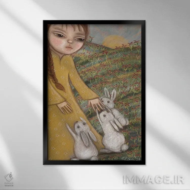 تابلو دکوراتیو دختر دشت اثر سیلویا کولاساکو - نمای قابدار مشکی