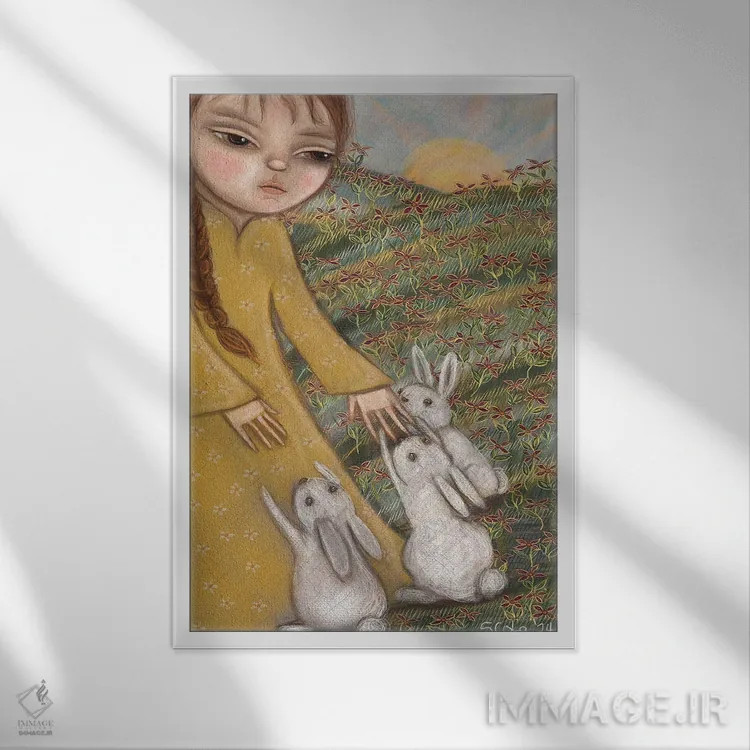 تابلو دکوراتیو دختر دشت اثر سیلویا کولاساکو - نمای قابدار سفید