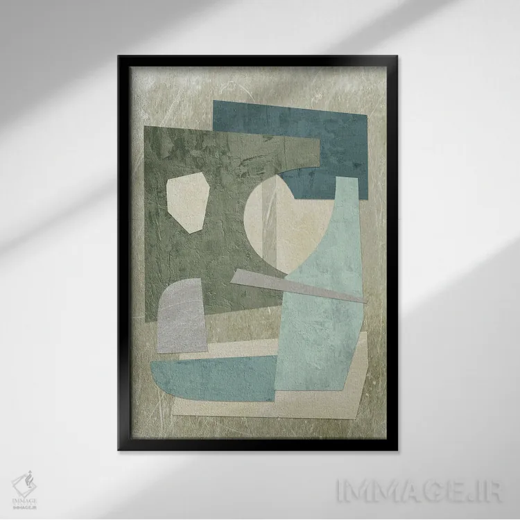 تابلو انتزاعی کلاژ اواسط قرن II اثر سوزان نیکول - نمای قابدار مشکی
