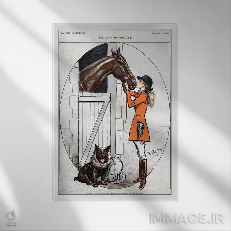 تابلو دکوراتیو تصویر برگرفته از مجله لا وی پاریزین سال ۱۹۱۹ اثر ژرژ پاویس - نمای قابدار سفید