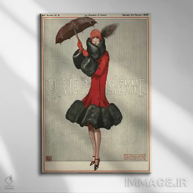 تابلو دکوراتیو روی جلد مجله لا وی پاریزین سال ۱۹۲۶ اثر ژرژ لئونک - نمای روبهرو روی دیوار
