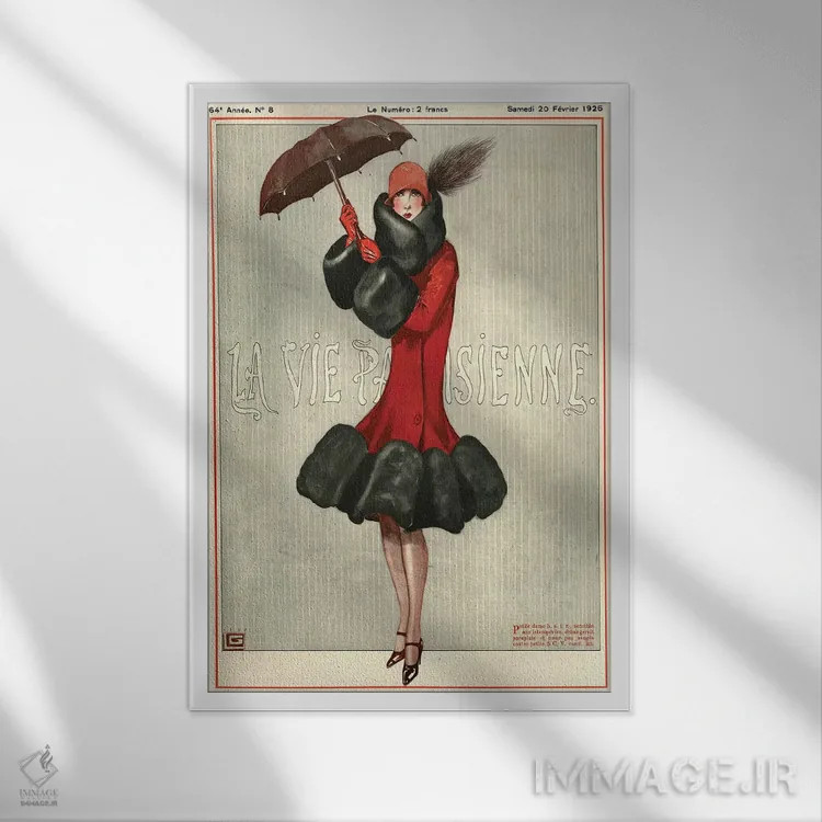 تابلو دکوراتیو روی جلد مجله لا وی پاریزین سال ۱۹۲۶ اثر ژرژ لئونک - نمای قابدار سفید