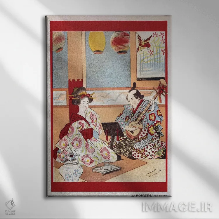 تابلو دکوراتیو تصویر برگرفته از مجله موسیقی ژاپنی سال ۱۸۹۸ اثر آرشیو تبلیغات - نمای روبهرو روی دیوار