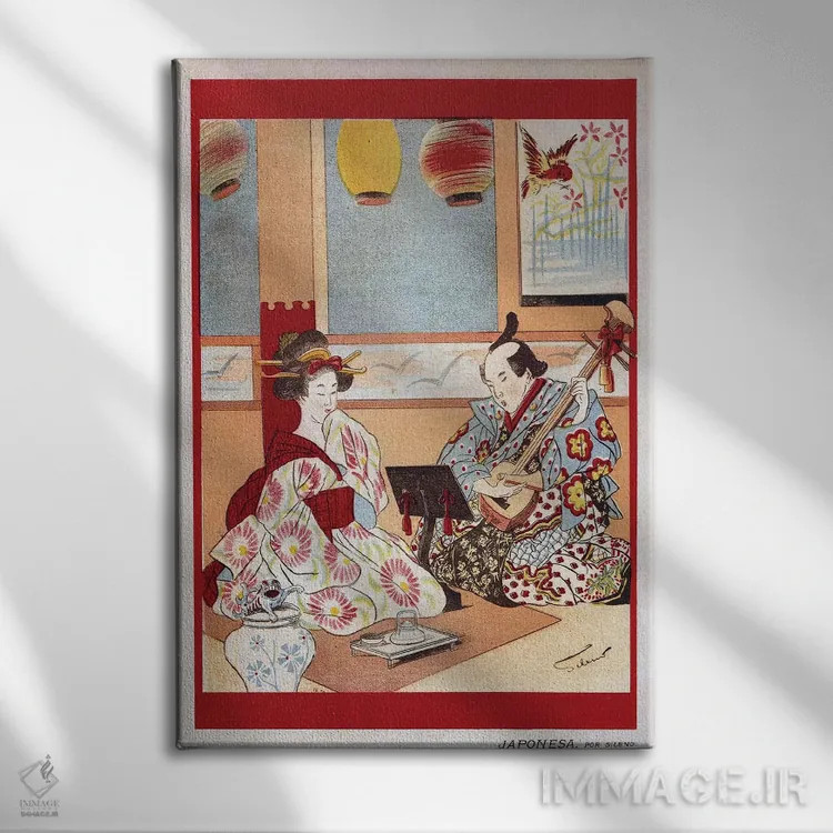 تابلو دکوراتیو تصویر برگرفته از مجله موسیقی ژاپنی سال ۱۸۹۸ اثر آرشیو تبلیغات - نمای روبهرو روی دیوار