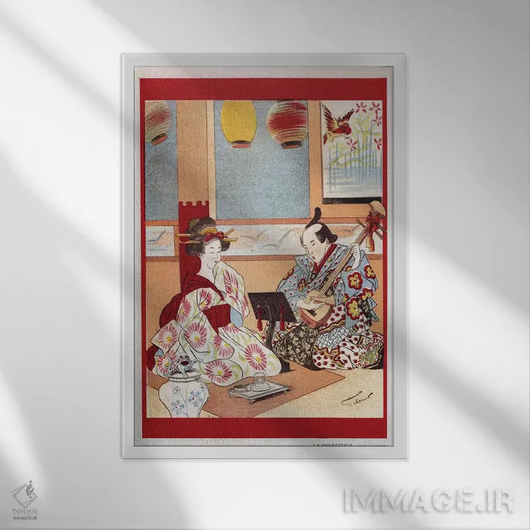 تابلو دکوراتیو تصویر برگرفته از مجله موسیقی ژاپنی سال ۱۸۹۸ اثر آرشیو تبلیغات - نمای قابدار سفید