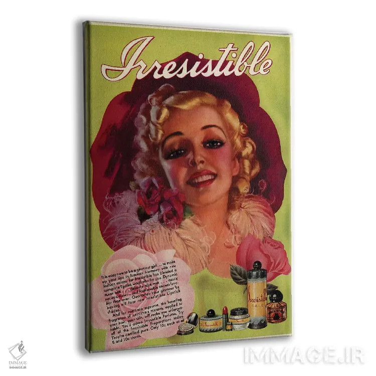 تابلو دکوراتیو آگهی عطر ایرزیستیبل دهه ۱۹۳۰ اثر آرشیو تبلیغات - نمای پرسپکتیو محصول