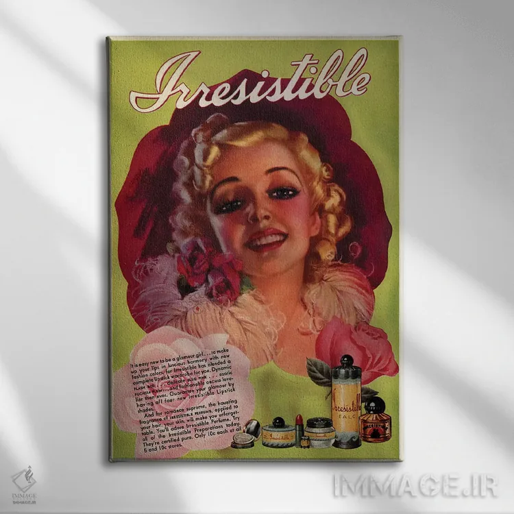 تابلو دکوراتیو آگهی عطر ایرزیستیبل دهه ۱۹۳۰ اثر آرشیو تبلیغات - نمای روبهرو روی دیوار