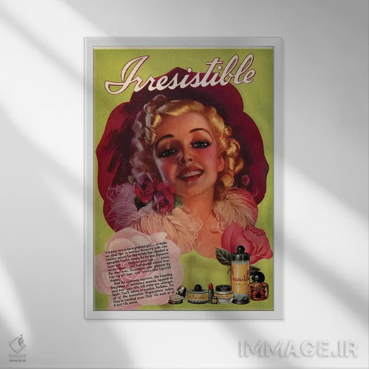 تابلو دکوراتیو آگهی عطر ایرزیستیبل دهه ۱۹۳۰ اثر آرشیو تبلیغات - نمای قابدار سفید