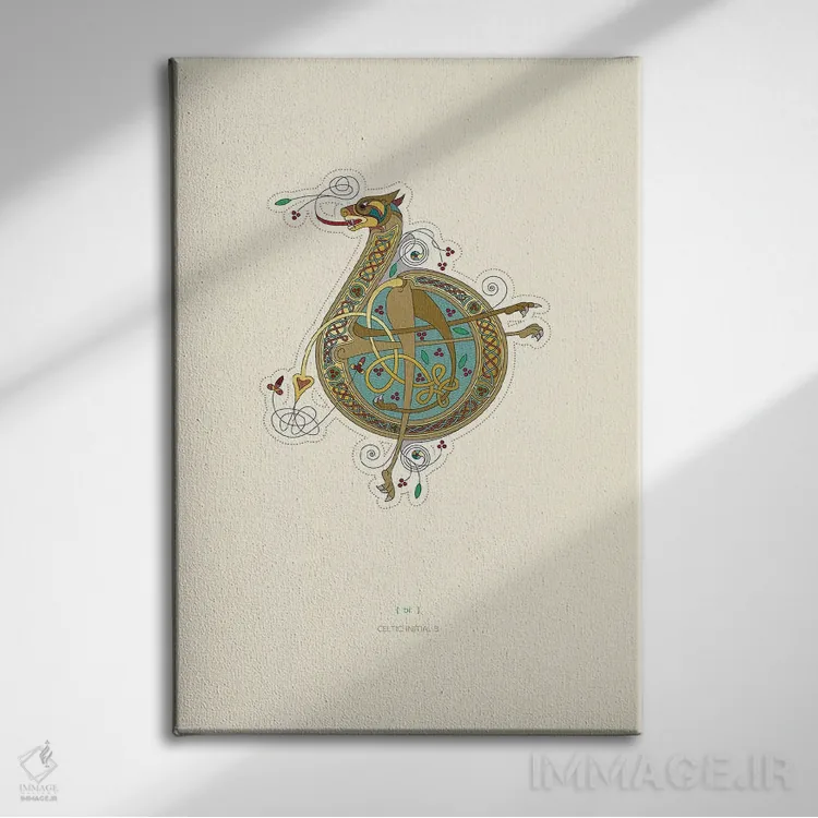 تابلو دکوراتیو حرف ابتدایی سلتیک B اثر توت آدان - نمای روبهرو روی دیوار