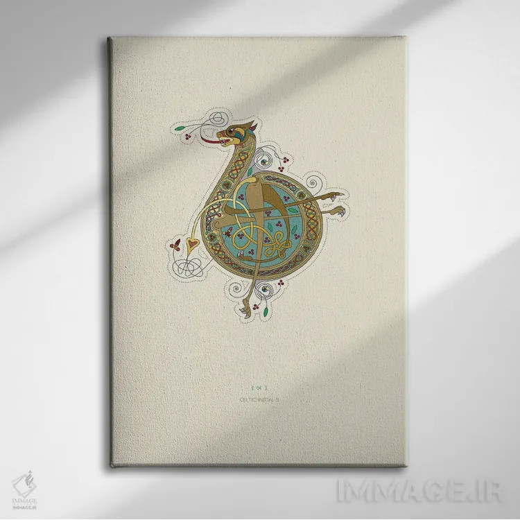 تابلو دکوراتیو حرف ابتدایی سلتیک B اثر توت آدان - نمای روبهرو روی دیوار