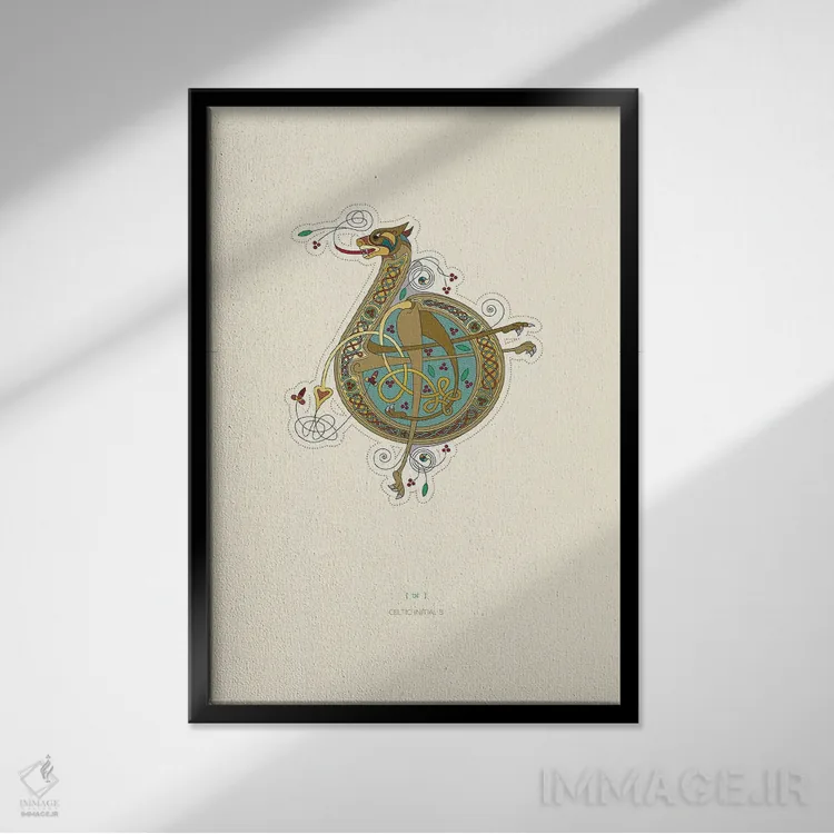 تابلو دکوراتیو حرف ابتدایی سلتیک B اثر توت آدان - نمای قابدار مشکی