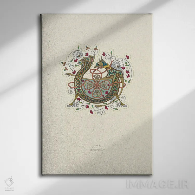تابلو دکوراتیو حرف ابتدایی سلتیک V اثر توت آدان - نمای روبهرو روی دیوار