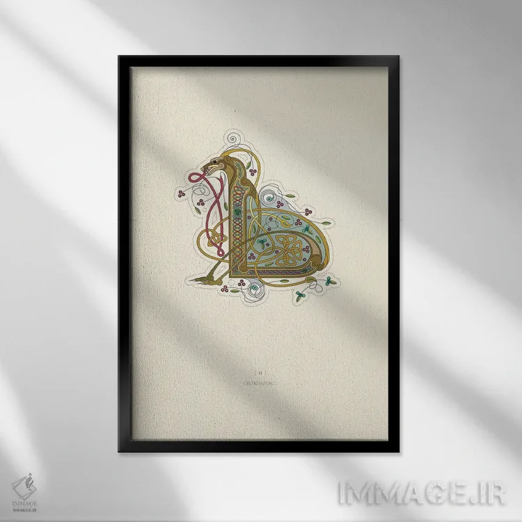 تابلو دکوراتیو حرف ابتدایی سلتیک L اثر توت آدان - نمای قابدار مشکی
