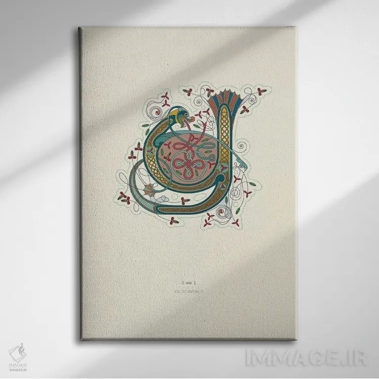 تابلو دکوراتیو حرف ابتدایی سلتیک Y اثر توت آدان - نمای روبهرو روی دیوار