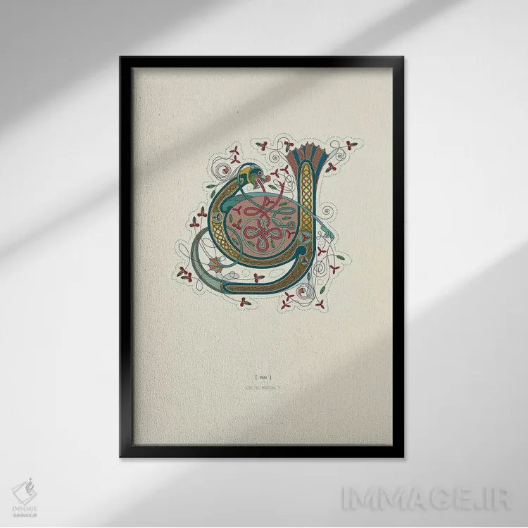 تابلو دکوراتیو حرف ابتدایی سلتیک Y اثر توت آدان - نمای قابدار مشکی