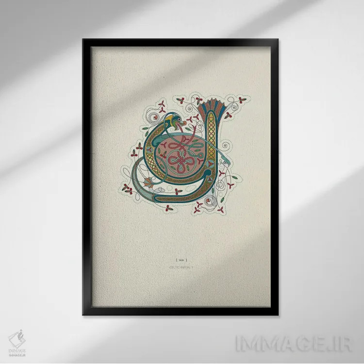 تابلو دکوراتیو حرف ابتدایی سلتیک Y اثر توت آدان - نمای قابدار مشکی