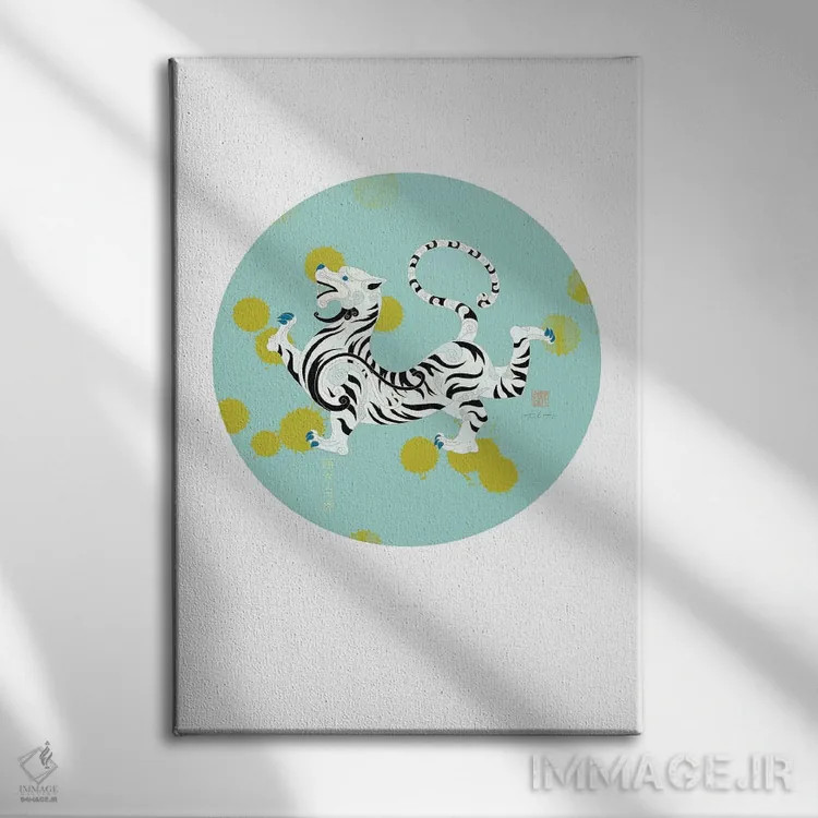تابلو دکوراتیو ببر سفید غرب اثر توت آدان - نمای روبهرو روی دیوار