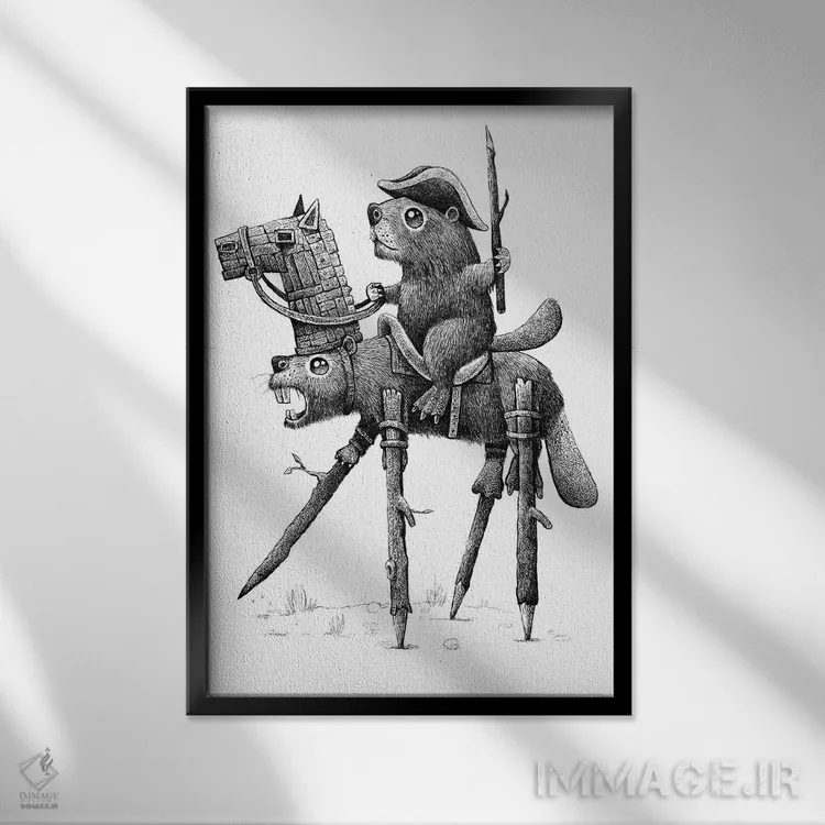 تابلو دکوراتیو سواره نظام سگ آبی اثر تیم آندراکا - نمای قابدار مشکی
