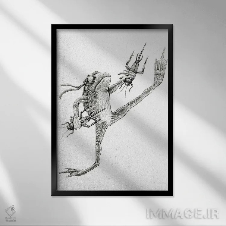 تابلو دکوراتیو جنگجوی قورباغه اثر تیم آندراکا - نمای قابدار مشکی