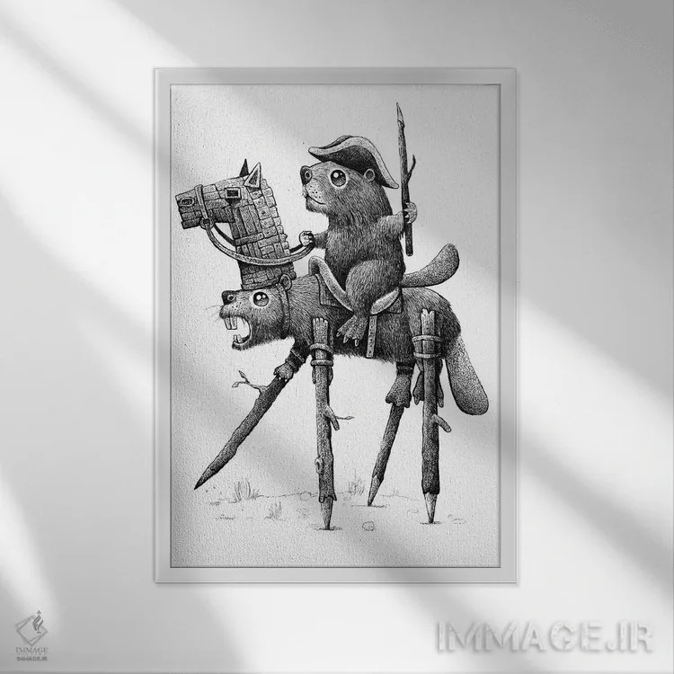 تابلو دکوراتیو سواره نظام سگ آبی اثر تیم آندراکا - نمای قابدار سفید