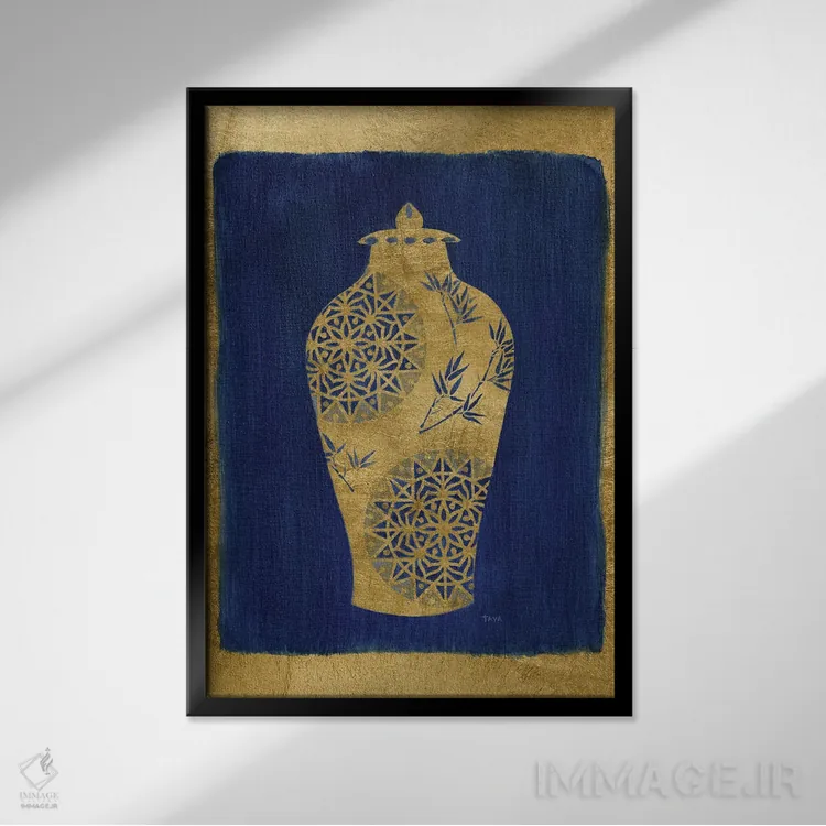 تابلو دکوراتیو گلدان یاقوت و طلا ۲ اثر توا استودیوز - نمای قابدار مشکی