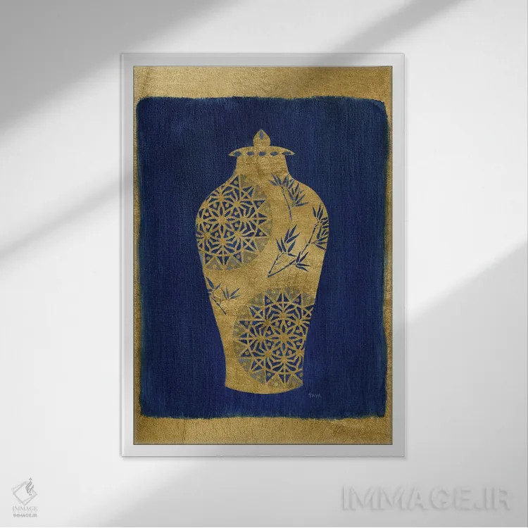 تابلو دکوراتیو گلدان یاقوت و طلا ۲ اثر توا استودیوز - نمای قابدار سفید