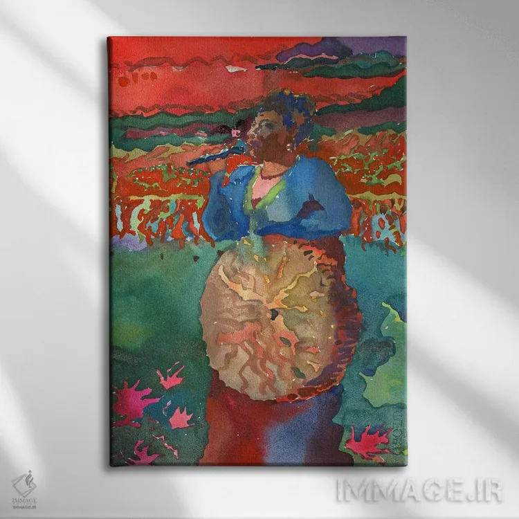 تابلو انتزاعی نوازنده نمایش عروسکی آبی اثر تانبلیا - نمای روبهرو روی دیوار