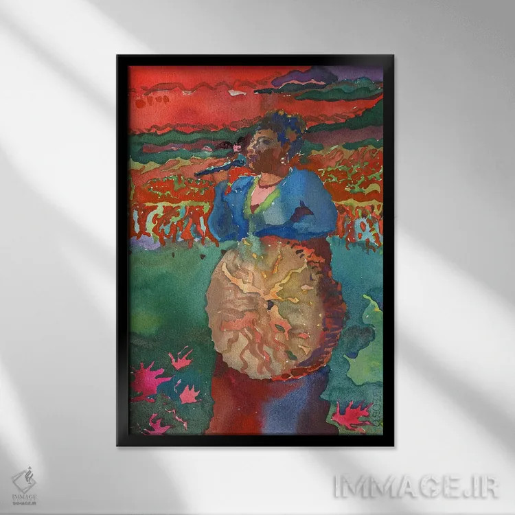 تابلو انتزاعی نوازنده نمایش عروسکی آبی اثر تانبلیا - نمای قابدار مشکی